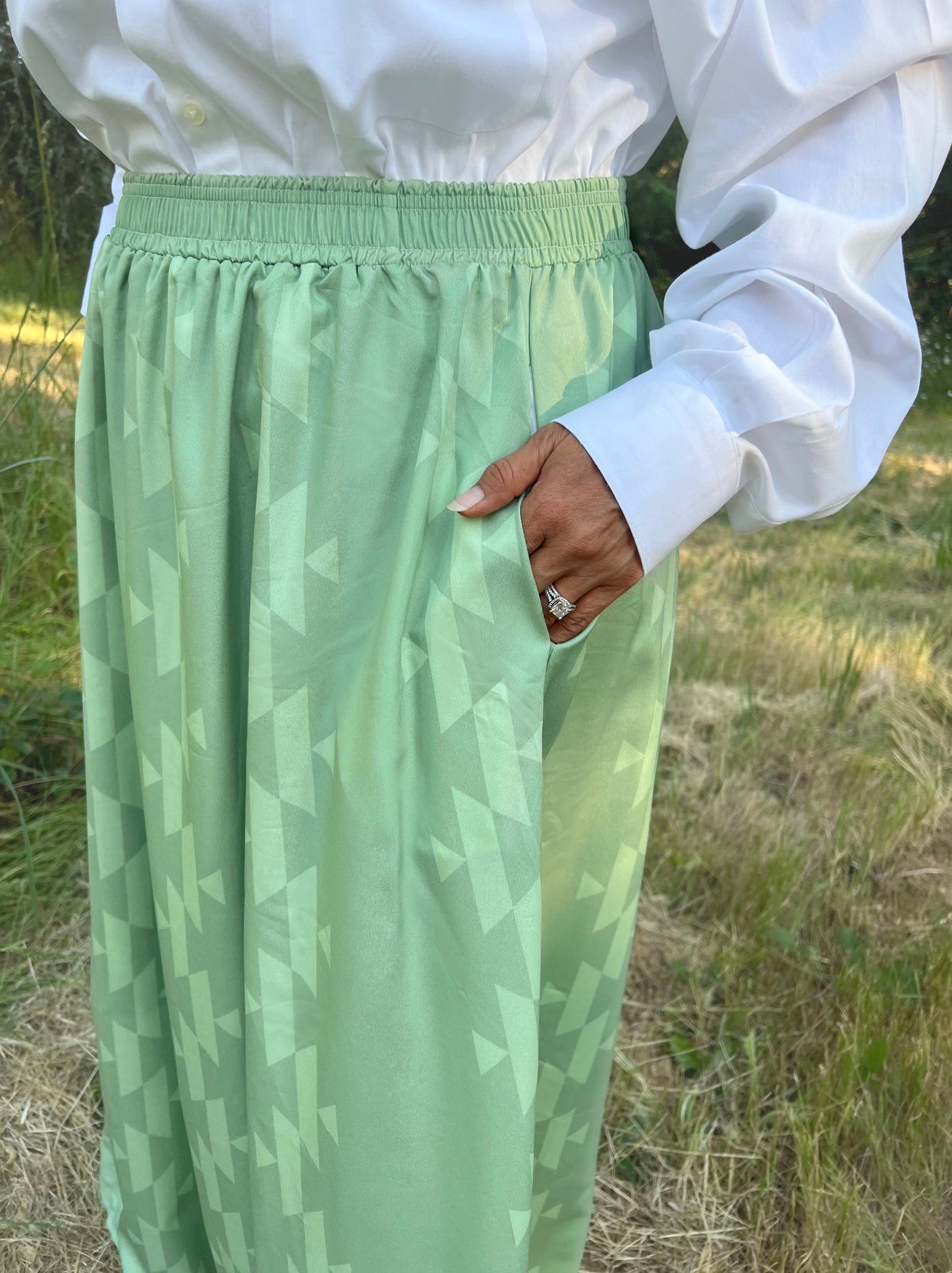 Green Basket Design Maxi Skirt