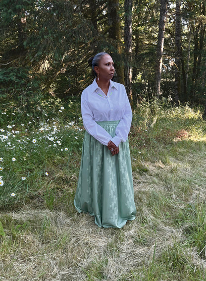 Green Basket Design Maxi Skirt