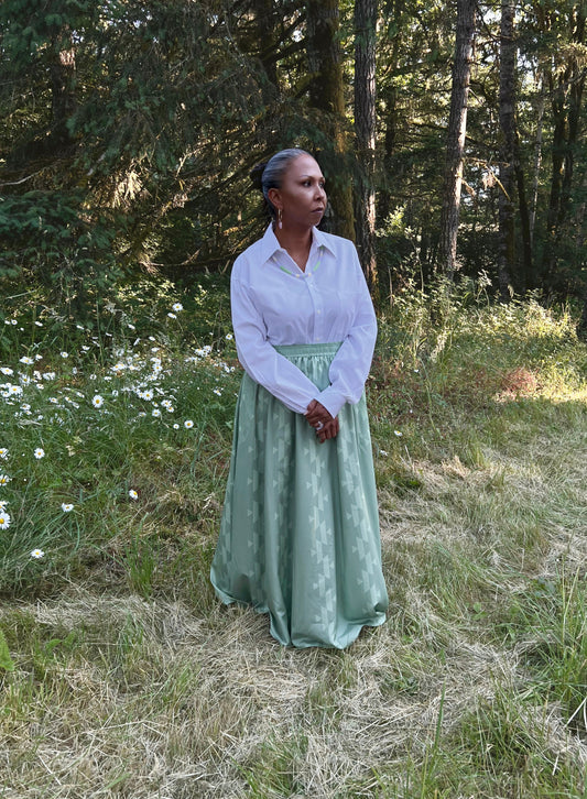 Green Basket Design Maxi Skirt